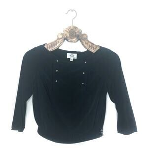IGWT Double Breasted Button Accent Nautical Blouse Crop Black xs